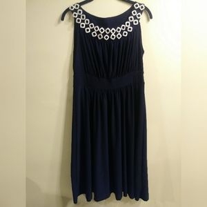 Haani navy blue dress/silver detail neckline